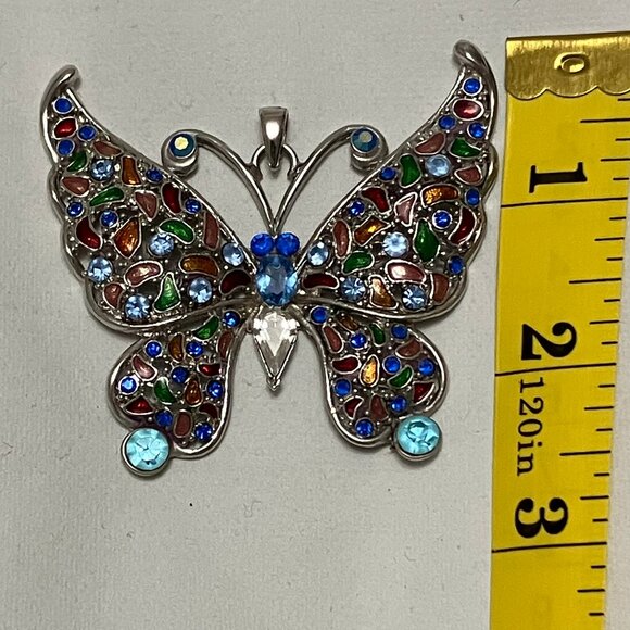 Colourful Silver-tone Metal Fashion Costume Butterfly Pendant - Picture 9 of 10